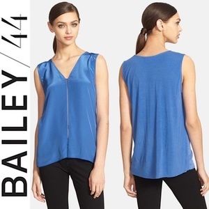 Anthropologie Bailey 44 Blue Mixed Media Silk Front Knit Blouse Top Shirt L
